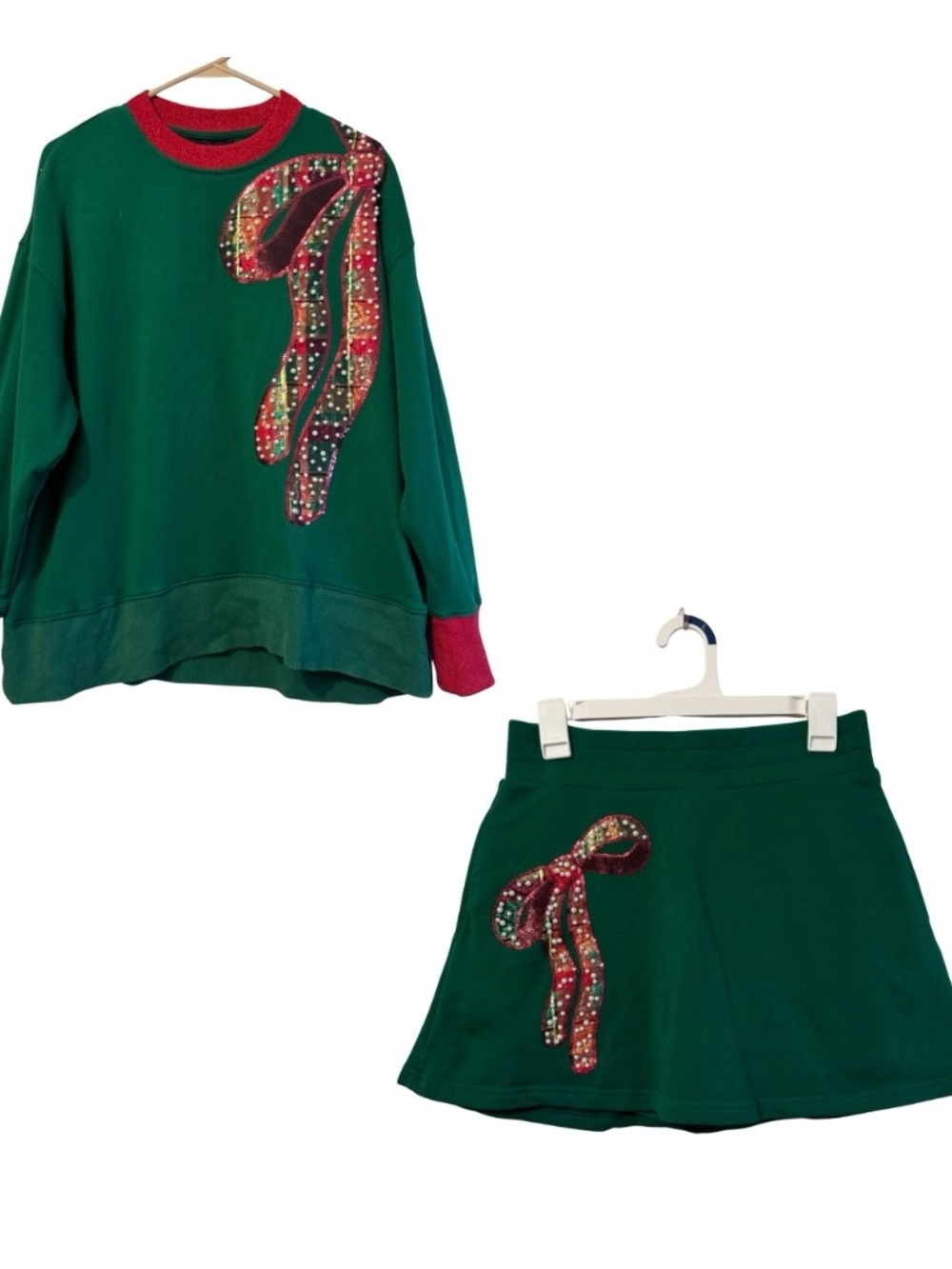 Brianna Cannon Green Holiday Plaid Bow Top (M) & Skort (M). No flaws. $100